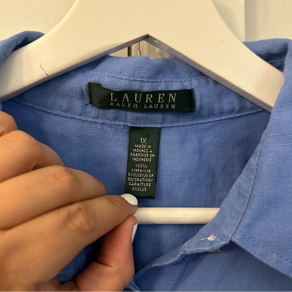 Lauren Ralph Lauren Classic Blue Shirt 100% Linen XL Preppy Old money - Picture 4 of 13